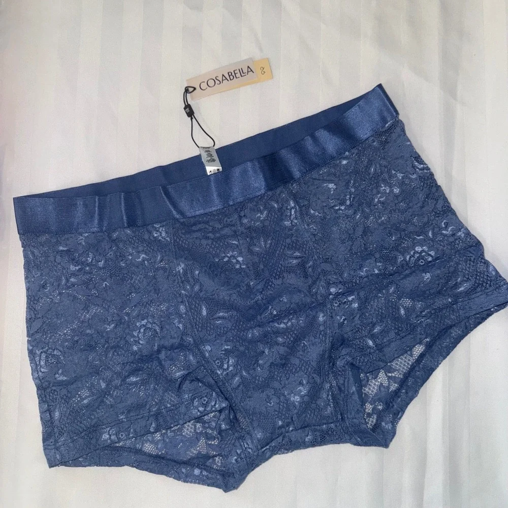 Cosabella Never Say Never Mens Lace Boxer Briefs Blue Floral Underwear New Large